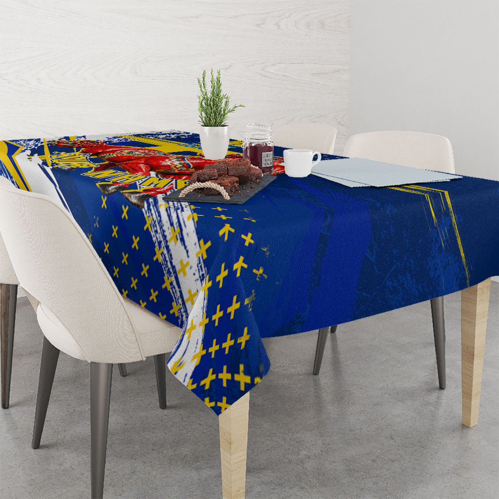 Personalized Sweden Dala Horse Soccer 2026 Tablecloth Grunge Swedish Flag Brush Strokes