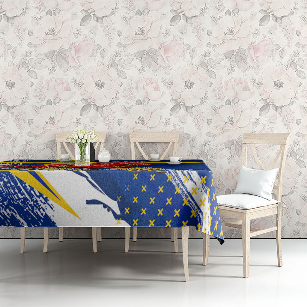 Personalized Sweden Dala Horse Soccer 2026 Tablecloth Grunge Swedish Flag Brush Strokes