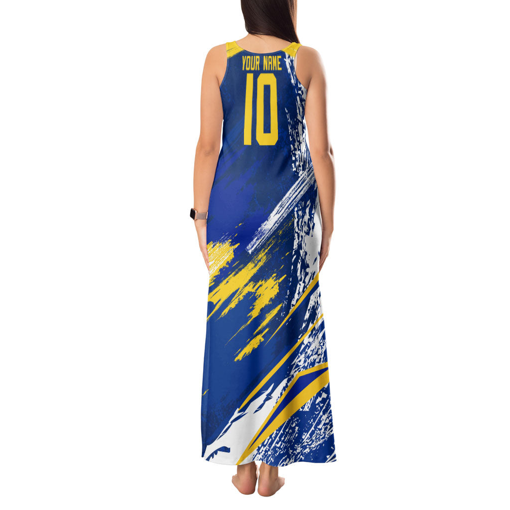 Personalized Sweden Dala Horse Soccer 2026 Tank Maxi Dress Grunge Swedish Flag Brush Strokes