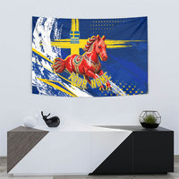 Personalized Sweden Dala Horse Soccer 2026 Tapestry Grunge Swedish Flag Brush Strokes