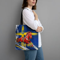 Personalized Sweden Dala Horse Soccer 2026 Tote Bag Grunge Swedish Flag Brush Strokes