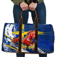 Personalized Sweden Dala Horse Soccer 2026 Travel Bag Grunge Swedish Flag Brush Strokes