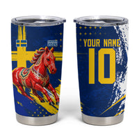 Personalized Sweden Dala Horse Soccer 2026 Tumbler Cup Grunge Swedish Flag Brush Strokes