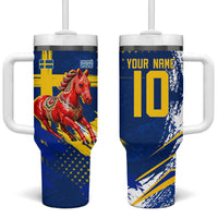 Personalized Sweden Dala Horse Soccer 2026 Tumbler With Handle Grunge Swedish Flag Brush Strokes