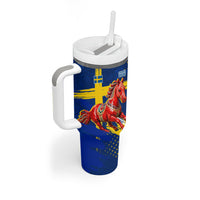 Personalized Sweden Dala Horse Soccer 2026 Tumbler With Handle Grunge Swedish Flag Brush Strokes