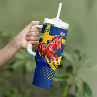 Personalized Sweden Dala Horse Soccer 2026 Tumbler With Handle Grunge Swedish Flag Brush Strokes