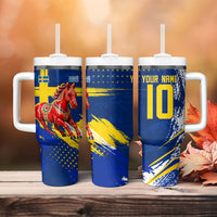 Personalized Sweden Dala Horse Soccer 2026 Tumbler With Handle Grunge Swedish Flag Brush Strokes