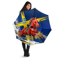 Personalized Sweden Dala Horse Soccer 2026 Umbrella Grunge Swedish Flag Brush Strokes