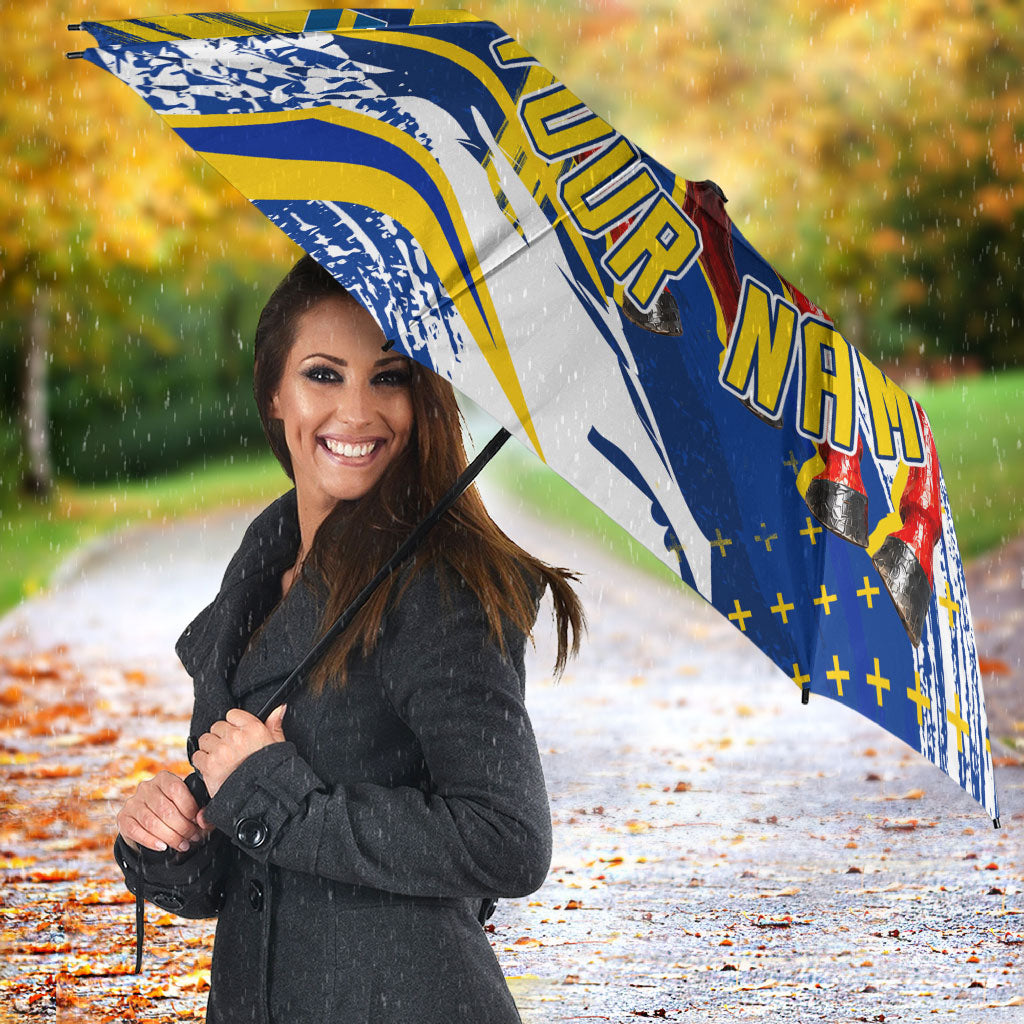 Personalized Sweden Dala Horse Soccer 2026 Umbrella Grunge Swedish Flag Brush Strokes