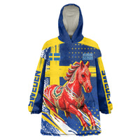 Personalized Sweden Dala Horse Soccer 2026 Wearable Blanket Hoodie Grunge Swedish Flag Brush Strokes