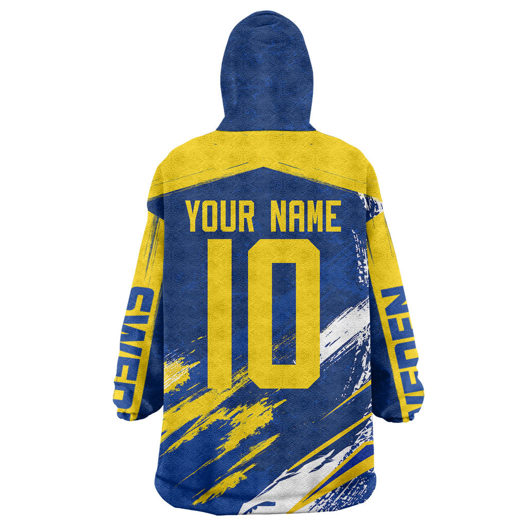 Personalized Sweden Dala Horse Soccer 2026 Wearable Blanket Hoodie Grunge Swedish Flag Brush Strokes