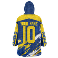 Personalized Sweden Dala Horse Soccer 2026 Wearable Blanket Hoodie Grunge Swedish Flag Brush Strokes