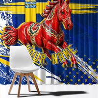 Personalized Sweden Dala Horse Soccer 2026 Window Curtain Grunge Swedish Flag Brush Strokes
