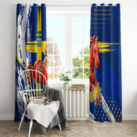 Personalized Sweden Dala Horse Soccer 2026 Window Curtain Grunge Swedish Flag Brush Strokes