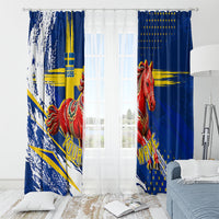 Personalized Sweden Dala Horse Soccer 2026 Window Curtain Grunge Swedish Flag Brush Strokes