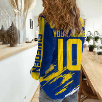 Personalized Sweden Dala Horse Soccer 2026 Women Casual Shirt Grunge Swedish Flag Brush Strokes
