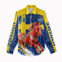 Personalized Sweden Dala Horse Soccer 2026 Women Casual Shirt Grunge Swedish Flag Brush Strokes