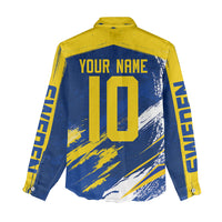 Personalized Sweden Dala Horse Soccer 2026 Women Casual Shirt Grunge Swedish Flag Brush Strokes