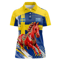 Personalized Sweden Dala Horse Soccer 2026 Women Polo Shirt Grunge Swedish Flag Brush Strokes