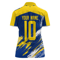 Personalized Sweden Dala Horse Soccer 2026 Women Polo Shirt Grunge Swedish Flag Brush Strokes