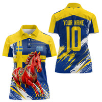 Personalized Sweden Dala Horse Soccer 2026 Women Polo Shirt Grunge Swedish Flag Brush Strokes