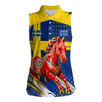 Personalized Sweden Dala Horse Soccer 2026 Women Sleeveless Polo Shirt Grunge Swedish Flag Brush Strokes