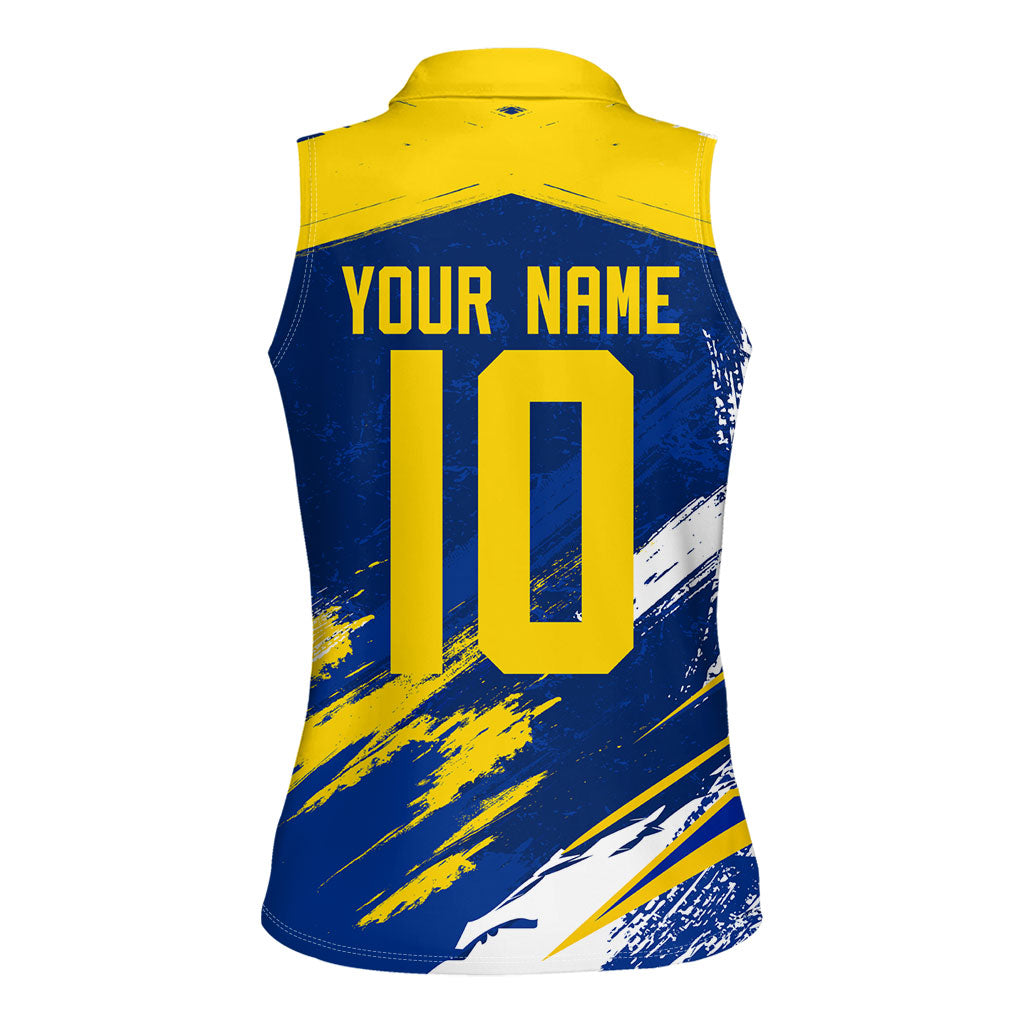 Personalized Sweden Dala Horse Soccer 2026 Women Sleeveless Polo Shirt Grunge Swedish Flag Brush Strokes