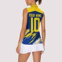Personalized Sweden Dala Horse Soccer 2026 Women Sleeveless Polo Shirt Grunge Swedish Flag Brush Strokes