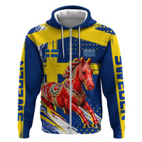 Personalized Sweden Dala Horse Soccer 2026 Zip Hoodie Grunge Swedish Flag Brush Strokes