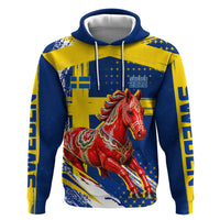 Personalized Sweden Dala Horse Soccer 2026 Zip Hoodie Grunge Swedish Flag Brush Strokes