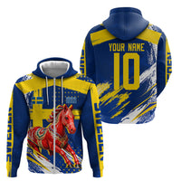 Personalized Sweden Dala Horse Soccer 2026 Zip Hoodie Grunge Swedish Flag Brush Strokes