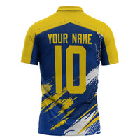 Personalized Sweden Dala Horse Soccer 2026 Zipper Polo Shirt Grunge Swedish Flag Brush Strokes