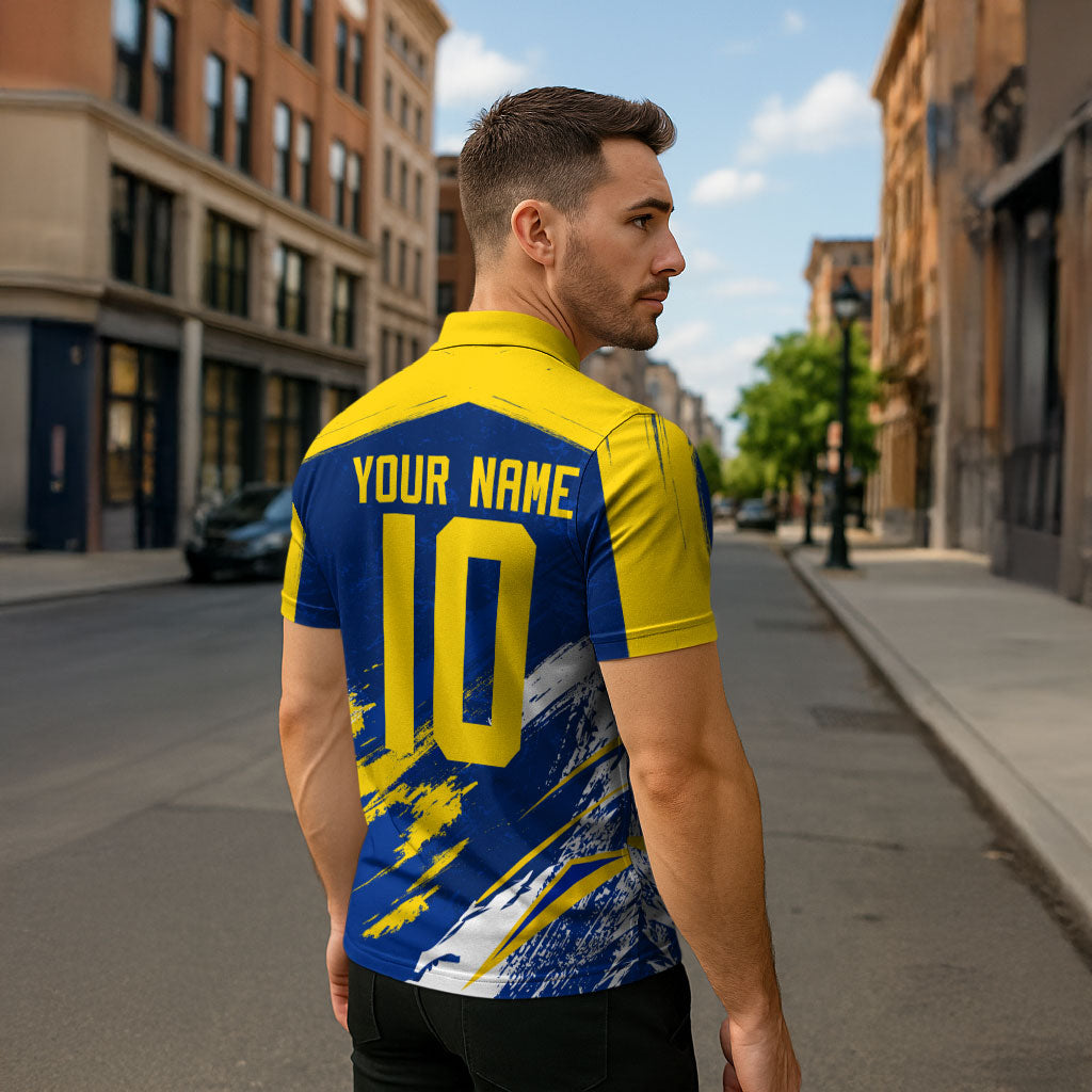 Personalized Sweden Dala Horse Soccer 2026 Zipper Polo Shirt Grunge Swedish Flag Brush Strokes