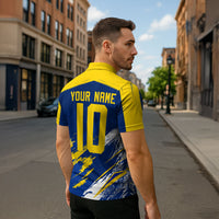 Personalized Sweden Dala Horse Soccer 2026 Zipper Polo Shirt Grunge Swedish Flag Brush Strokes