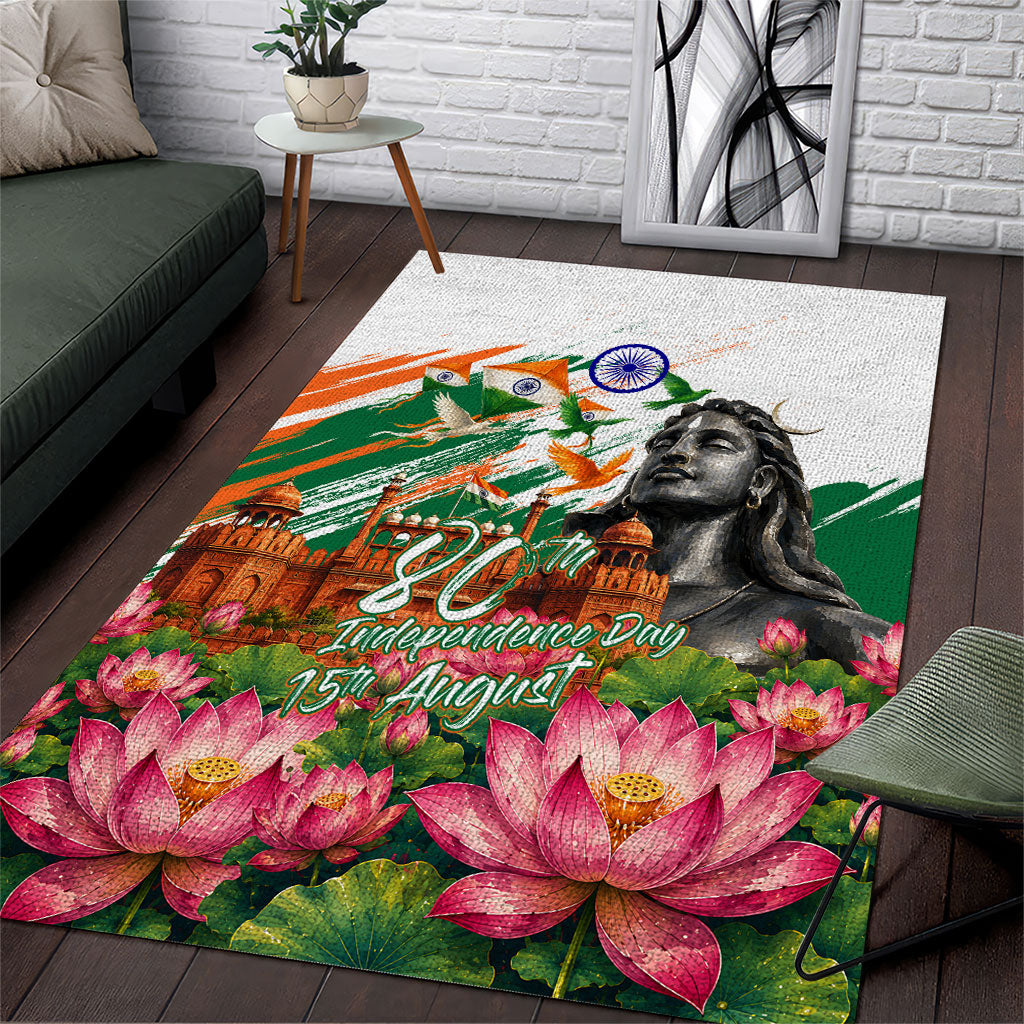 India 80th Independence Day Area Rug Ashoka Chakra Lotus Landmarks Shiva
