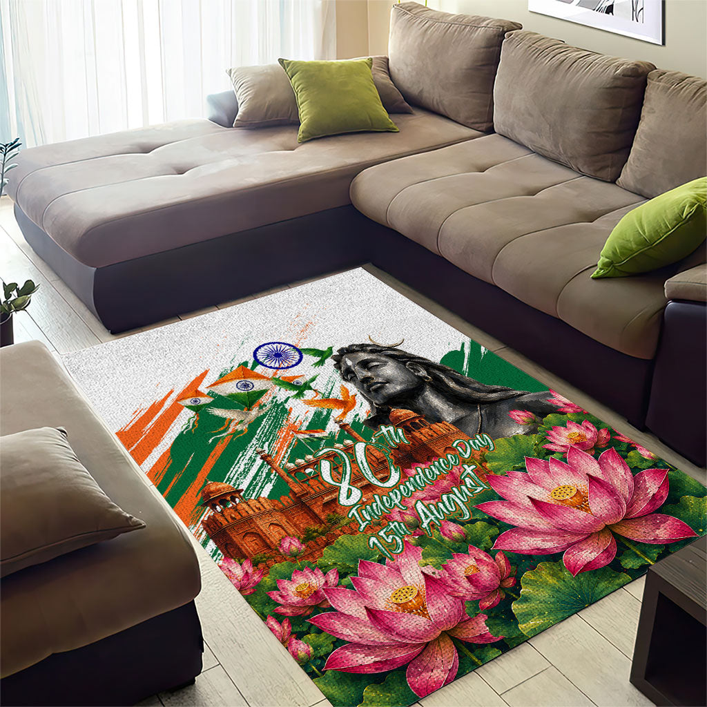 India 80th Independence Day Area Rug Ashoka Chakra Lotus Landmarks Shiva
