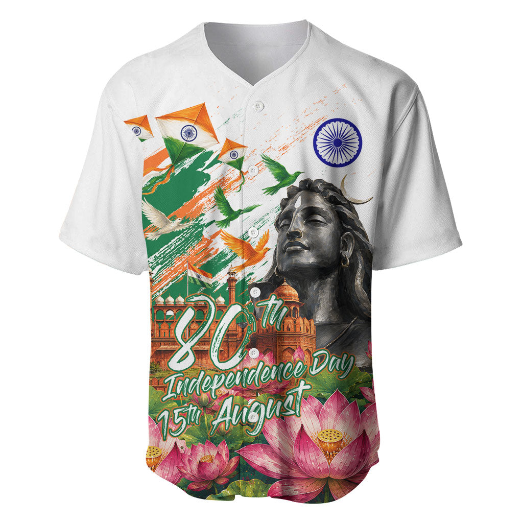 India 80th Independence Day Baseball Jersey Ashoka Chakra Lotus Landmarks Shiva