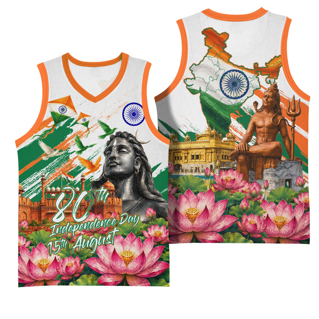 India 80th Independence Day Basketball Jersey Ashoka Chakra Lotus Landmarks Shiva