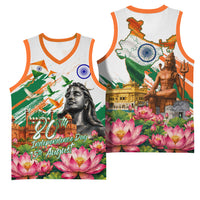 India 80th Independence Day Basketball Jersey Ashoka Chakra Lotus Landmarks Shiva