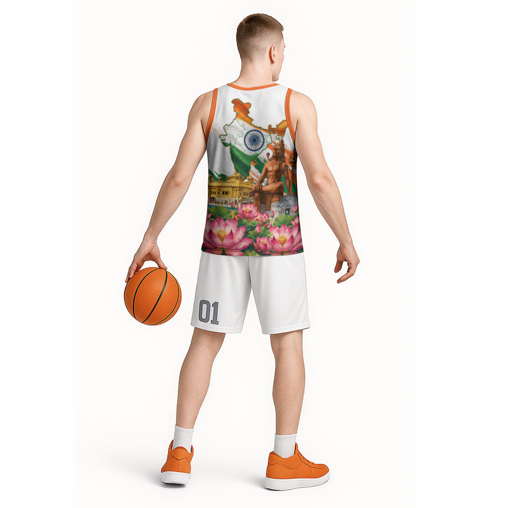 India 80th Independence Day Basketball Jersey Ashoka Chakra Lotus Landmarks Shiva