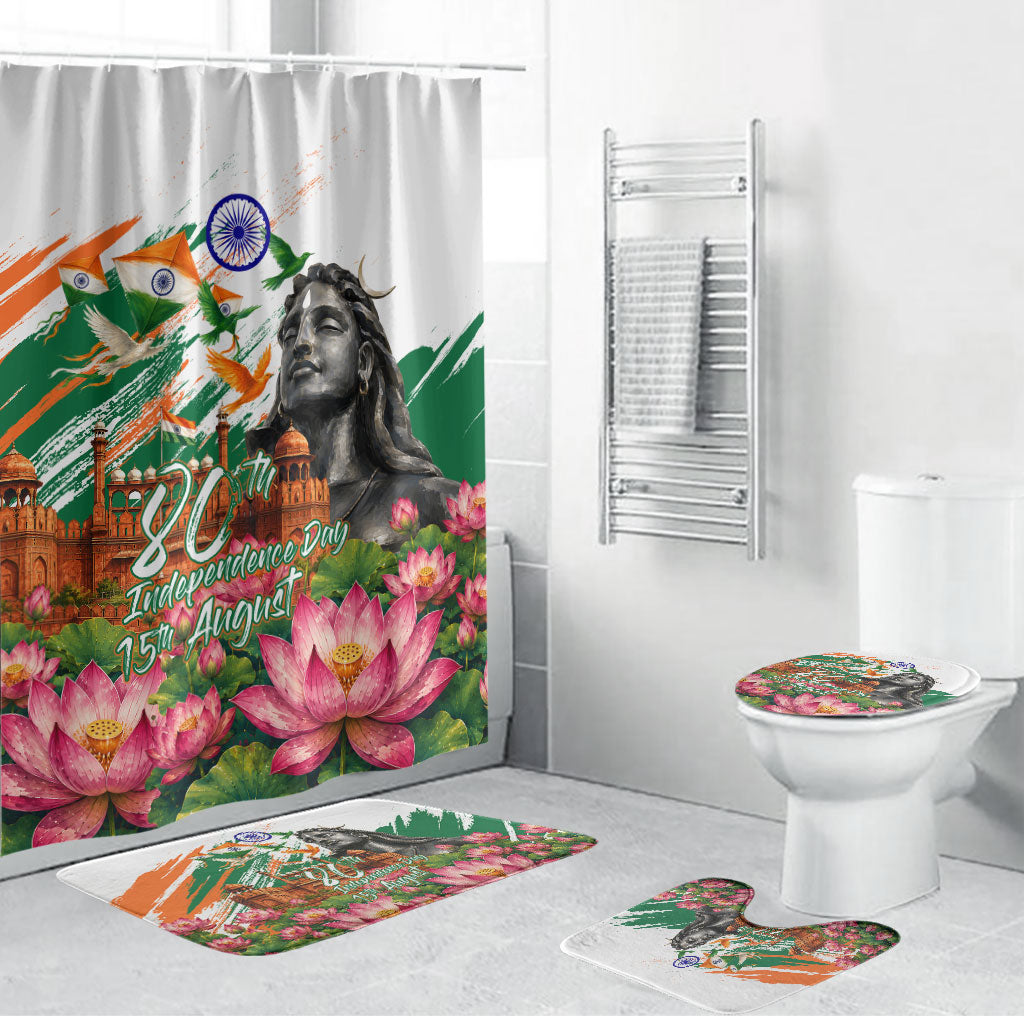 India 80th Independence Day Bathroom Set Ashoka Chakra Lotus Landmarks Shiva