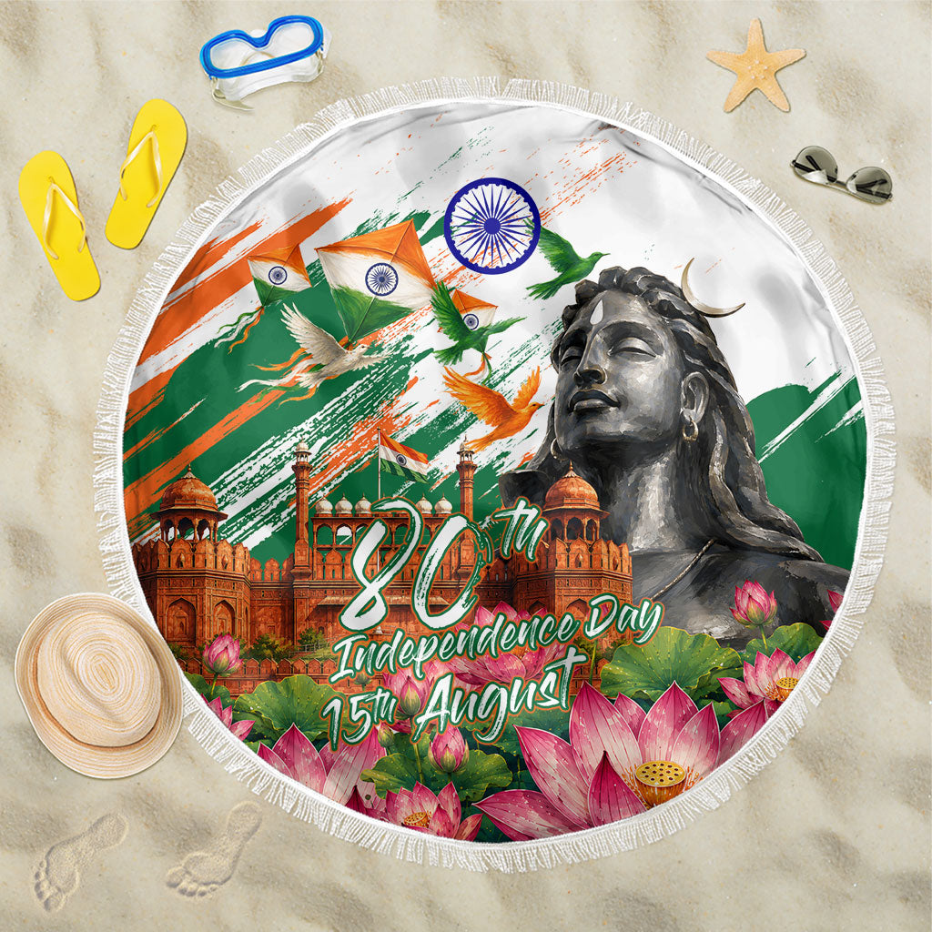 India 80th Independence Day Beach Blanket Ashoka Chakra Lotus Landmarks Shiva