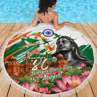 India 80th Independence Day Beach Blanket Ashoka Chakra Lotus Landmarks Shiva