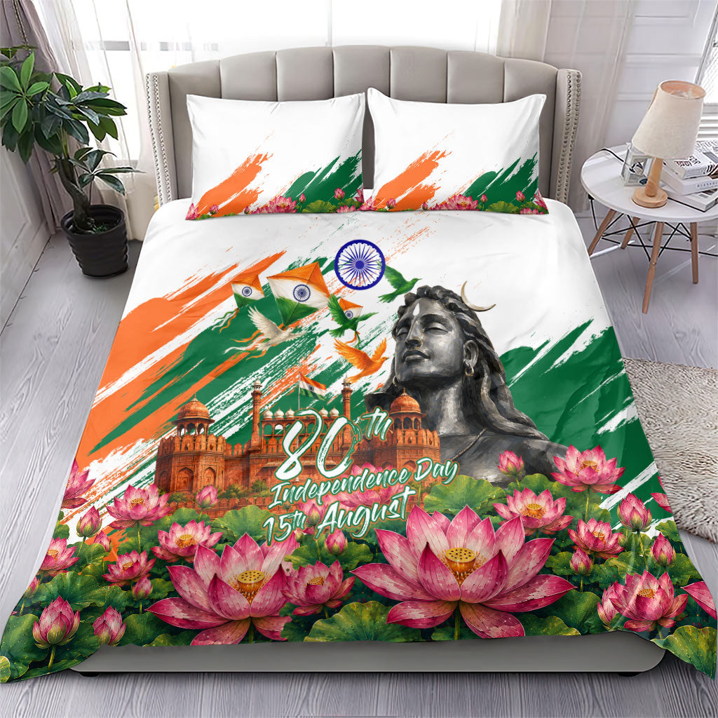 India 80th Independence Day Bedding Set Ashoka Chakra Lotus Landmarks Shiva