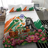 India 80th Independence Day Bedding Set Ashoka Chakra Lotus Landmarks Shiva