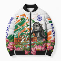 India 80th Independence Day Bomber Puffer Jacket Ashoka Chakra Lotus Landmarks Shiva