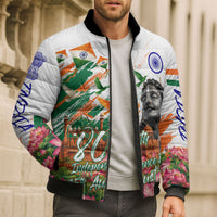 India 80th Independence Day Bomber Puffer Jacket Ashoka Chakra Lotus Landmarks Shiva