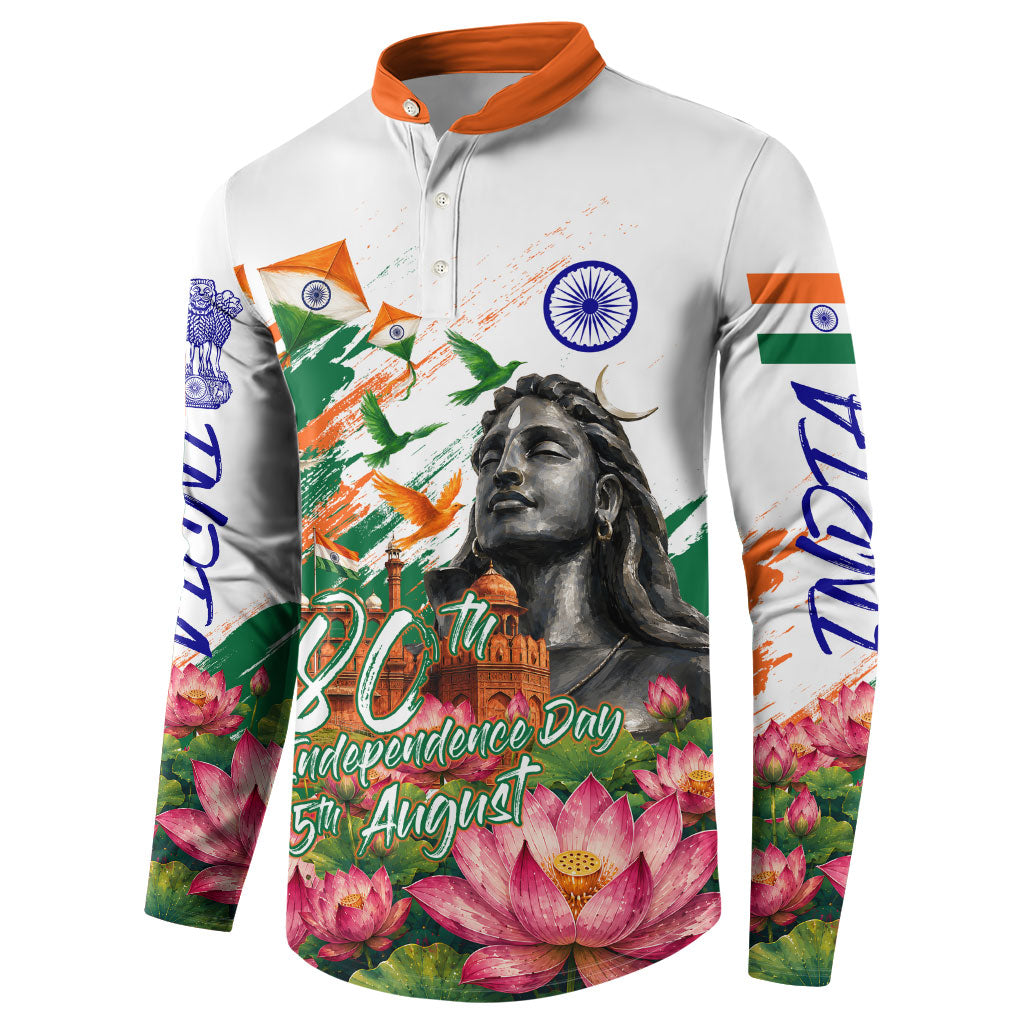 India 80th Independence Day Button Sweatshirt Ashoka Chakra Lotus Landmarks Shiva