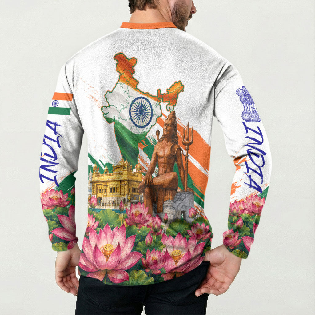 India 80th Independence Day Button Sweatshirt Ashoka Chakra Lotus Landmarks Shiva