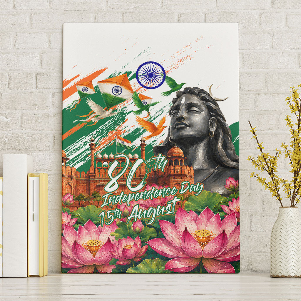 India 80th Independence Day Canvas Wall Art Ashoka Chakra Lotus Landmarks Shiva